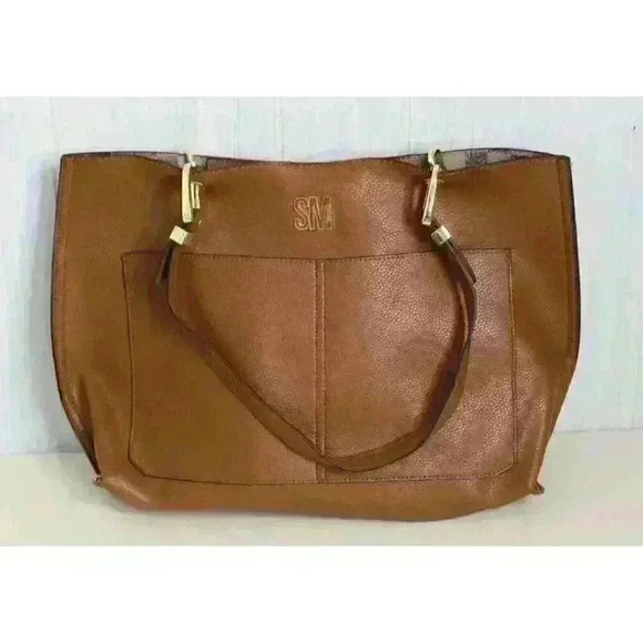 Steve Madden Womens Bwilde Faux Leather Embellished Modern Brown Flat Tote Purse - Picture 3 of 11